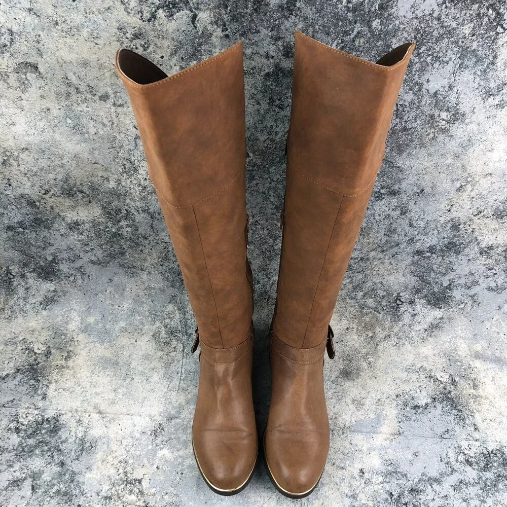 Jasmin Women's Size 6.5M Satisfy Brown Faux Leather Side Zip Over The Knee Boots